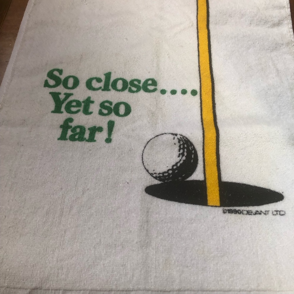 Vintage Golf Printed White Cotton Towel - So Close Yet So Far!